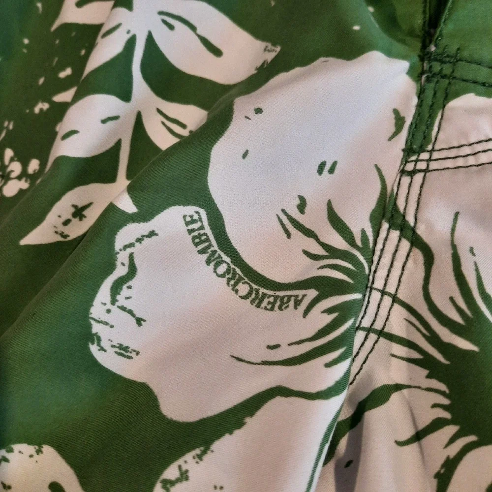 Vtg Abercrombie & Fitch Swim Trunks Mens 36? Green Hawaiian‎ Y2K Cargo Lined